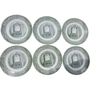 Set Of 6 Taylor Smith Taylor "Hour After Hour" Green Clock Plates 7" Vintage Din